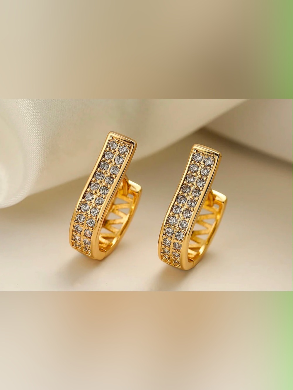 Gold Crystal Pavé Curved Huggie Earrings